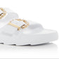 Stuart Weitzman Women's Pearl Buckle Slide Sandals White Size 7 M