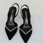 Stuart Weitzman Women's Gemcut Curve Pointed Toe Slingback Pump Black Size 7.5