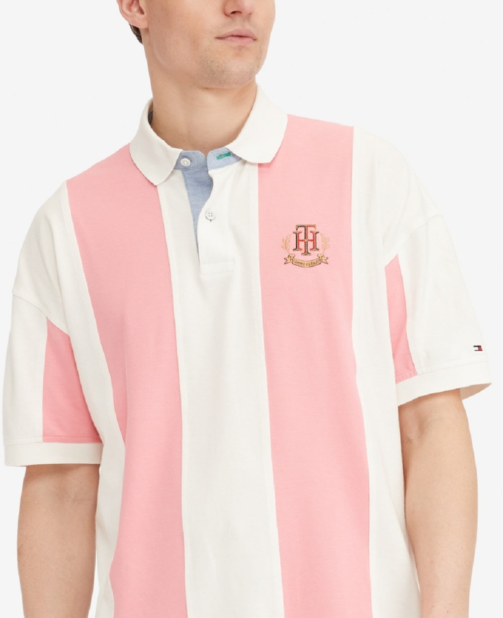 Tommy Hilfiger Men's Heritage Stripe Relaxed Fit Polo Pink Size XXX-Large