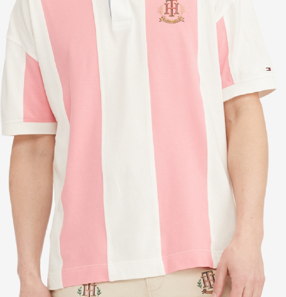 Tommy Hilfiger Men's Heritage Stripe Relaxed Fit Polo Pink Size XXX-Large