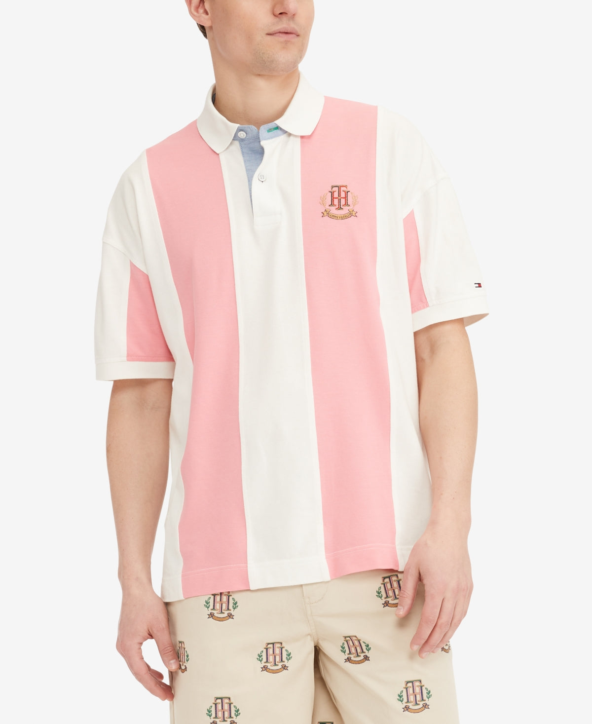 Tommy Hilfiger Men's Heritage Stripe Relaxed Fit Polo Pink Size XXX-Large
