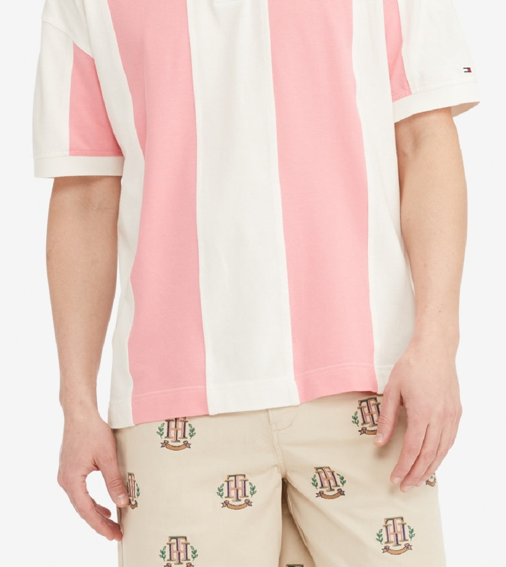 Tommy Hilfiger Men's Heritage Stripe Relaxed Fit Polo Pink Size XX-Large
