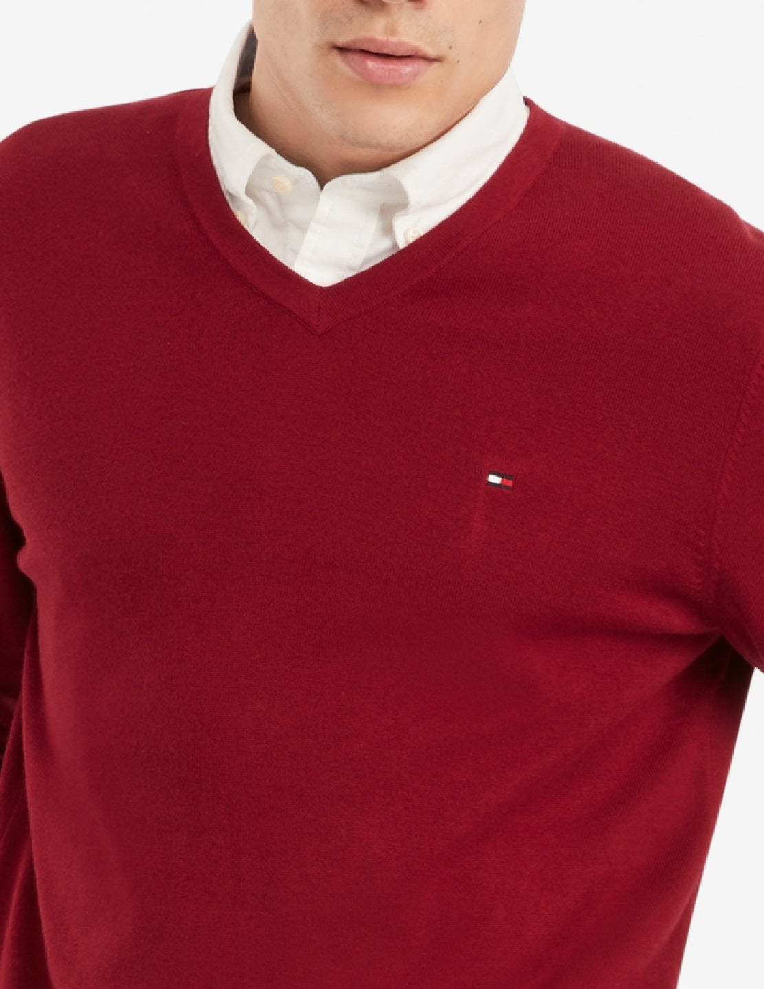 Tommy Hilfiger Men's Signature Solid V Neck Sweater Red Size Medium