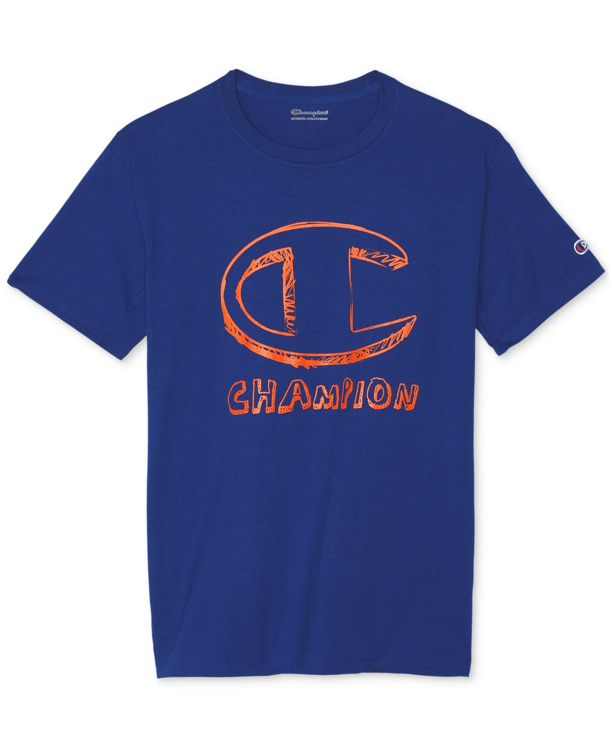 Champion Men's Classic Standard Fit Logo Graphic T-Shirt Blue Size Small