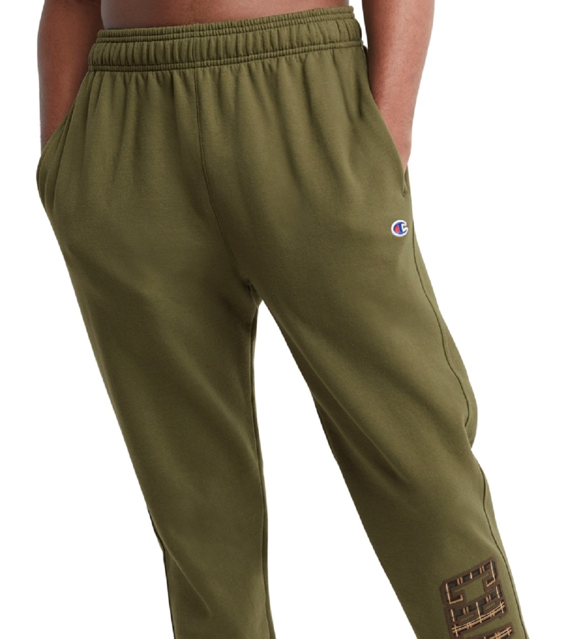 Champion Men's Powerblend Standard Fit Logo Print Fleece Joggers Green Size Small