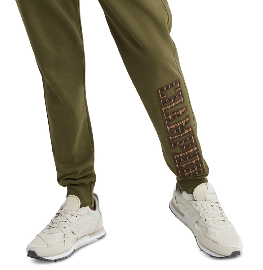 Champion Men's Powerblend Standard Fit Logo Print Fleece Joggers Green Size Small