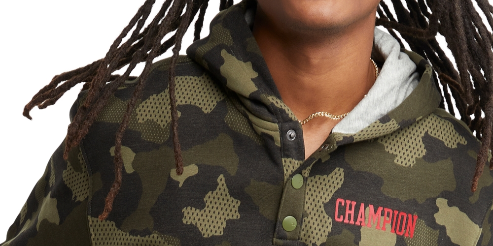 Champion Men's Standard Fit Camouflage Fleece Hoodie Green Size Medium