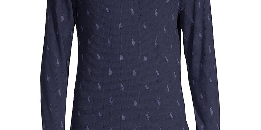 Ralph Lauren Men's Printed Waffle Knit Thermal Pajama Shirt Blue Size Medium