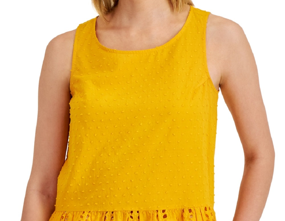 Adyson Parker Women's Sleeveless Eyelet Peplum Top Yellow Size Medium