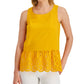 Adyson Parker Women's Sleeveless Eyelet Peplum Top Yellow Size Medium