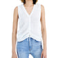 Sugar Moon Junior's Ruched Front V neck Sweater Vest White Size X-Small