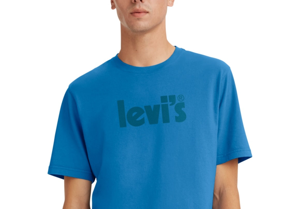 Levi's Men's Relaxed Fit Crewneck Poster Logo T shirt Blue Size XX-Large