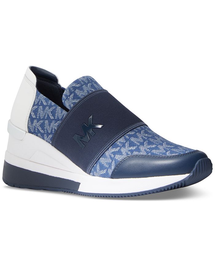 Michael Kors Women's Felix Signature Logo Bubble Trainer Sneakers Blue Size 7.5