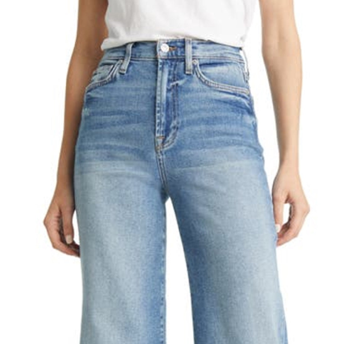 JEN7 महिलाओं की हाई वेस्ट स्ट्रेच डेनिम जींस नीला, साइज़ 27