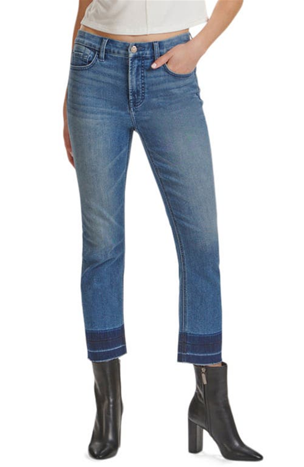 JEN7 महिलाओं के टखने की लंबाई वाले सीधे-पैर वाले जींस नीले रंग में, साइज़ 8