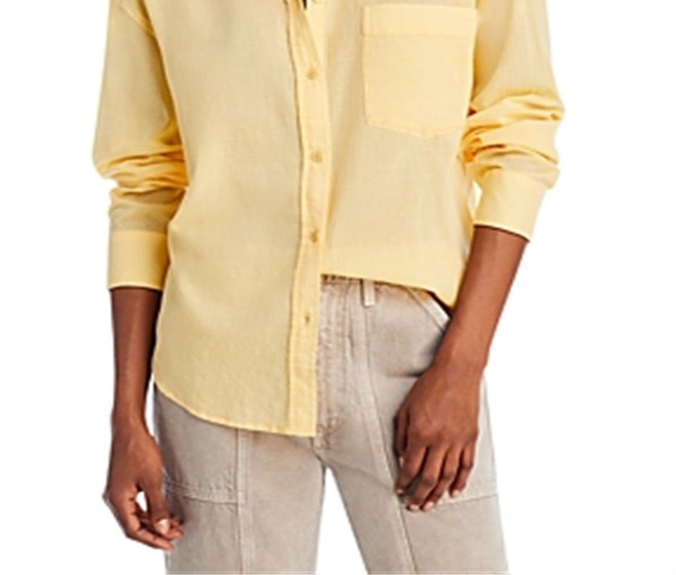 7 for All Mankind  Women's Pima Cotton Voile Button up Shirt Yellow Size L