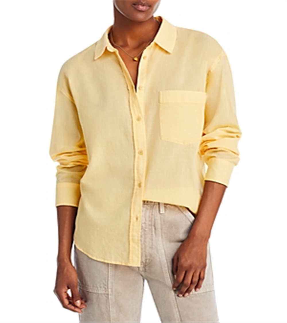7 for All Mankind  Women's Pima Cotton Voile Button up Shirt Yellow Size L