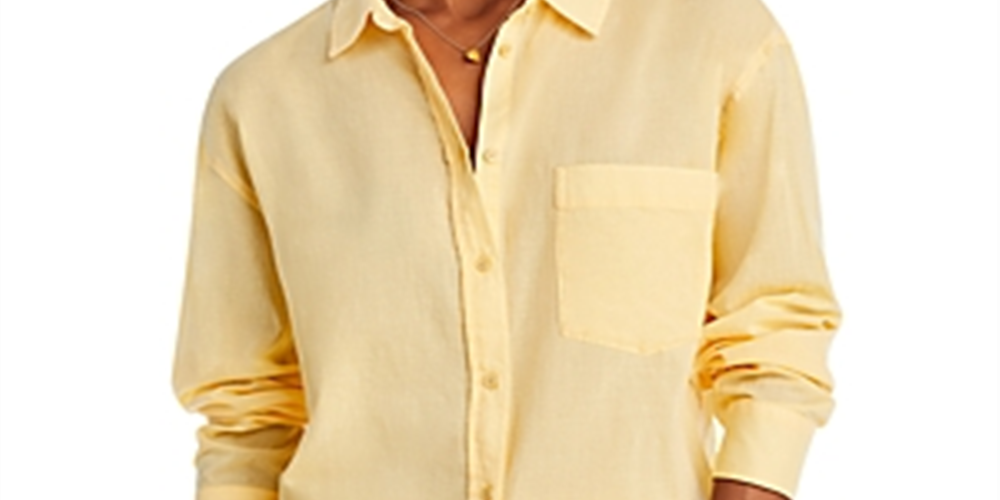 7 for All Mankind  Women's Pima Cotton Voile Button up Shirt Yellow Size L
