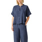 Eileen Fisher Women's Organic Linen Mandarin Collar Shirt Blue Size Petite Small