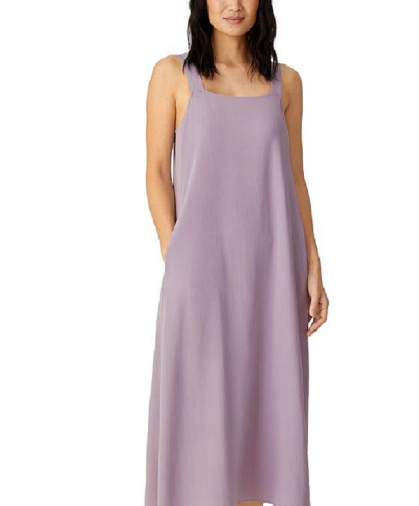 Eileen Fisher Women's Square Neck Silk Midi Dress Purple Size Large