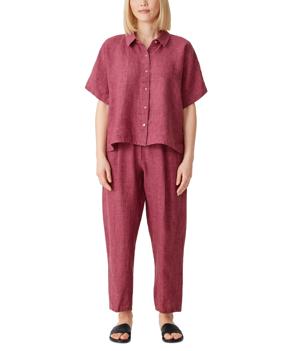 Eileen Fisher Women's Organic Classic Collared Button Down Shirt Red Size Petite Small