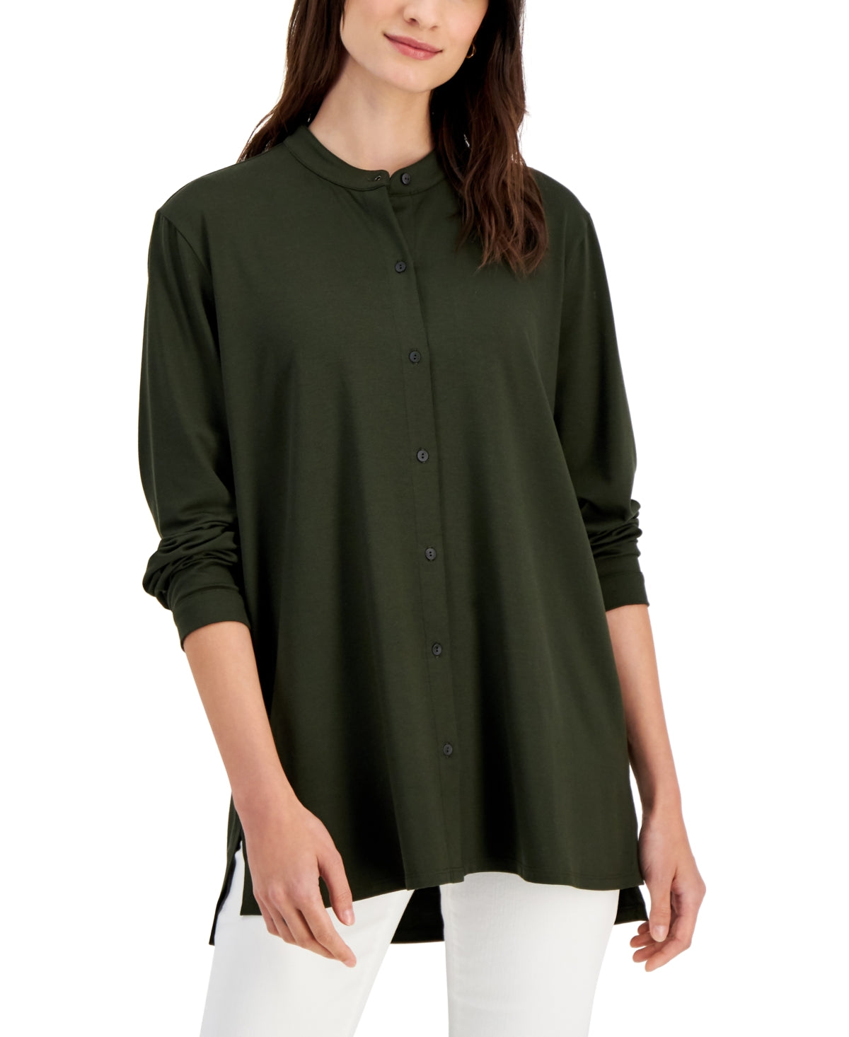 Eileen Fisher Women's Mandarin Collar Shirt Green Size Medium