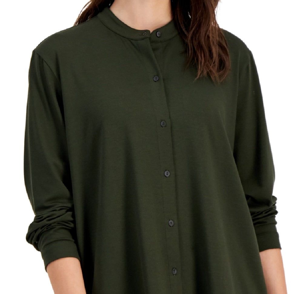 Eileen Fisher Women's Mandarin Collar Shirt Green Size Medium