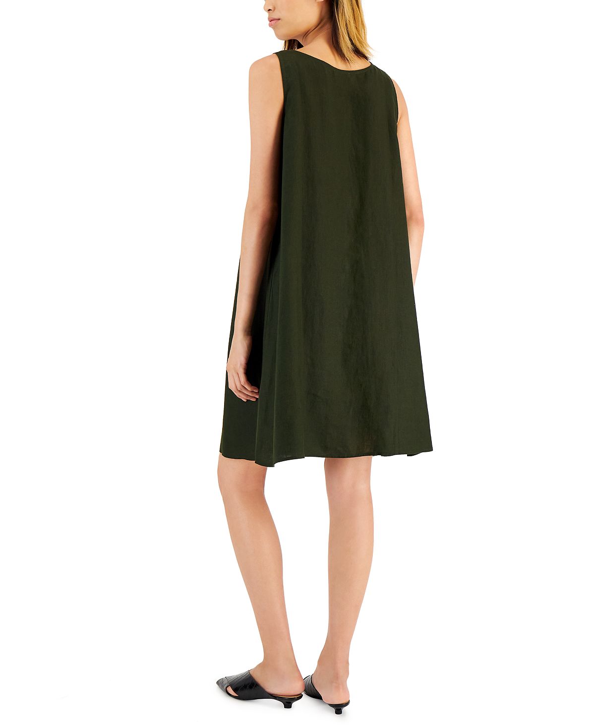 Eileen Fisher Women's Organic Linen Scoop Neck Dress Green Size XX-Small