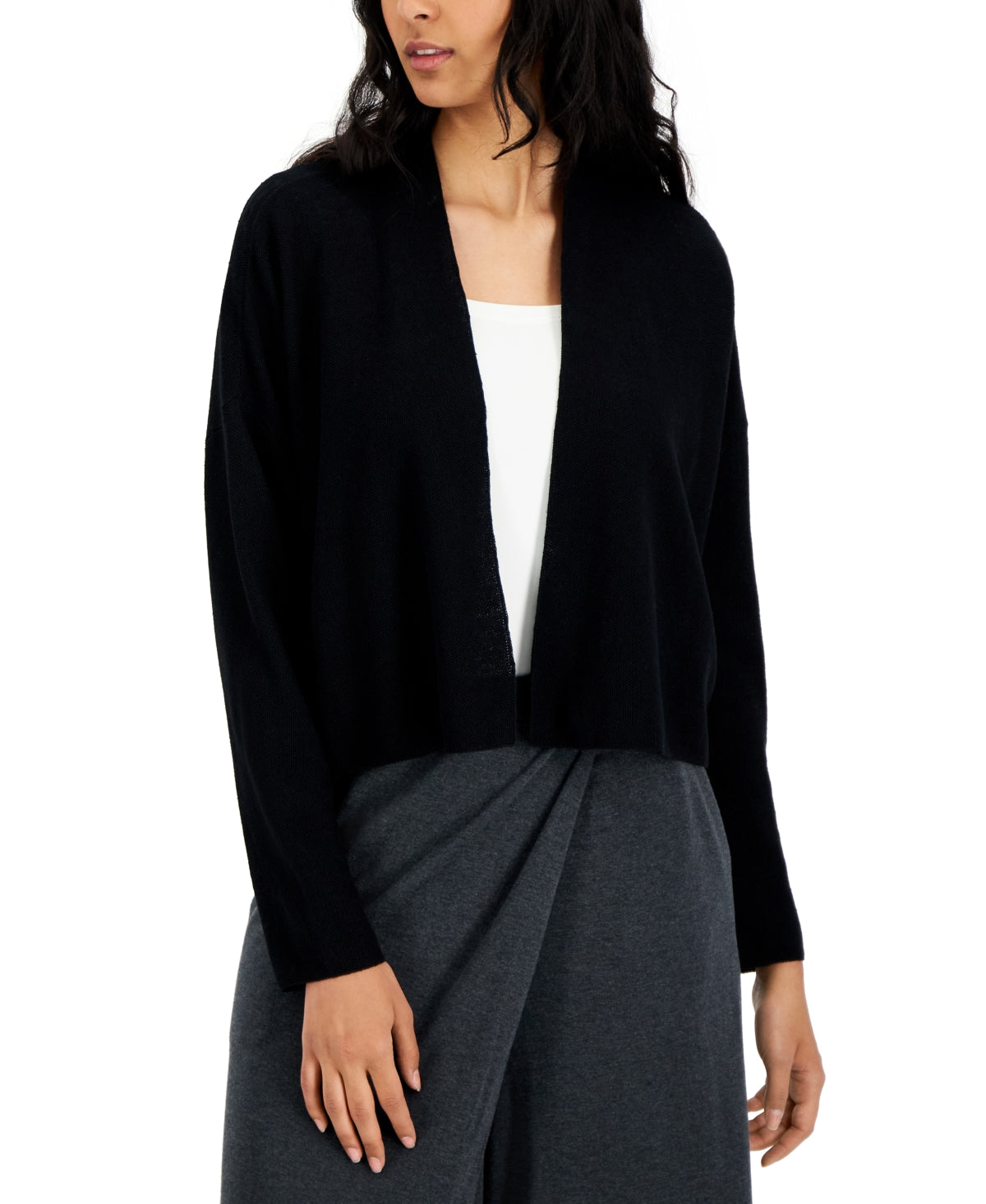 Eileen Fisher Women's Short Organic Linen & Cotton Cardigan Black Size Large