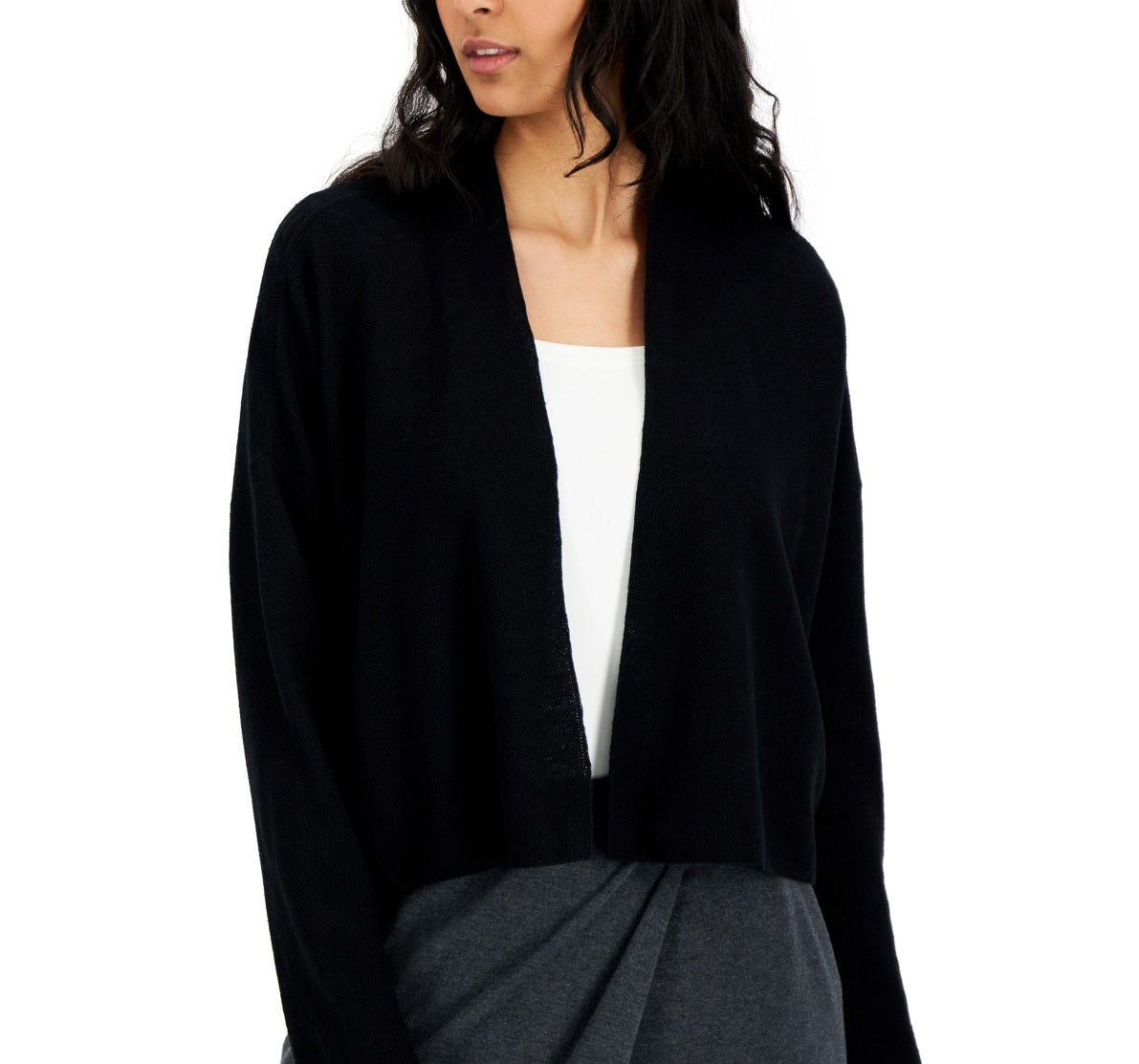 Eileen Fisher Women's Short Organic Linen & Cotton Cardigan Black Size Large