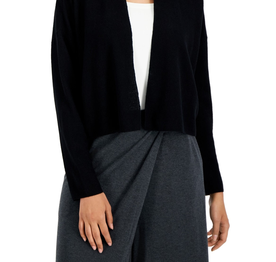Eileen Fisher Women's Short Organic Linen & Cotton Cardigan Black Size Large