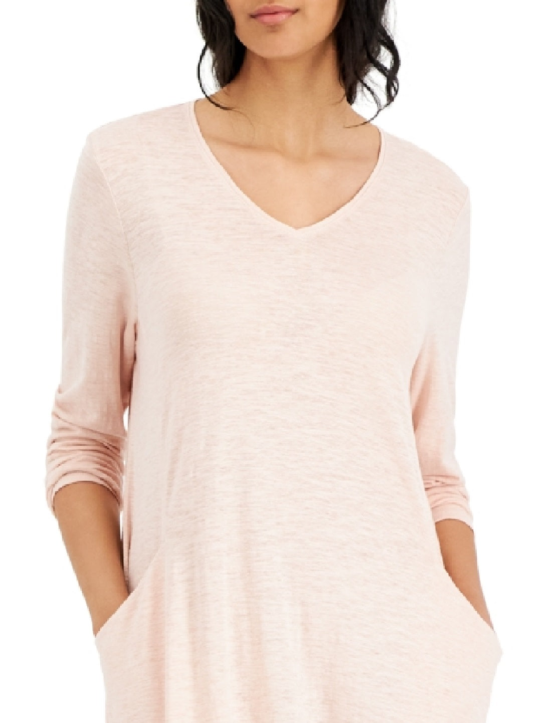 Eileen Fisher Women's V Neck Long Sleeve Knit Dress Pink Size Medium