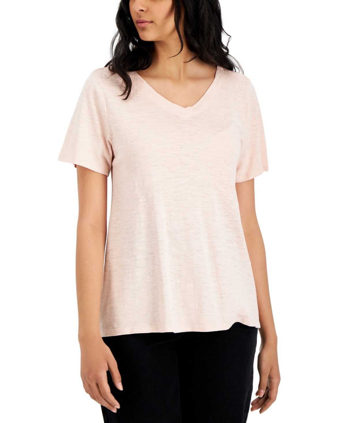 Eileen Fisher Women's V Neck Short Sleeve T Shirt Pink Size X-Small
