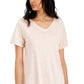 Eileen Fisher Women's V Neck Short Sleeve T Shirt Pink Size X-Small