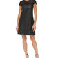 Kensie Women's Lace Trim Faux Leather Shift Dress Black Size 12