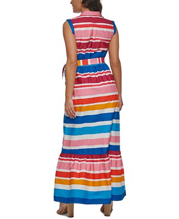 Kensie Women's Striped Cotton Sleeveless Maxi Dress Pink Size 10