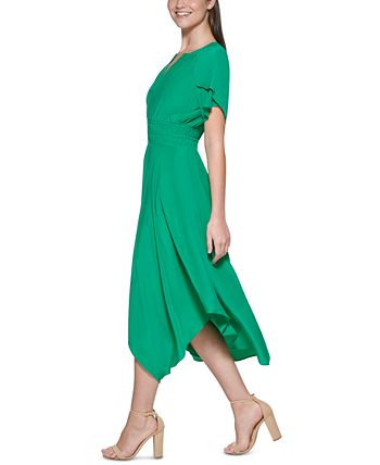 Kensie Women's Handkerchief Hem Midi Dress Green Size 16