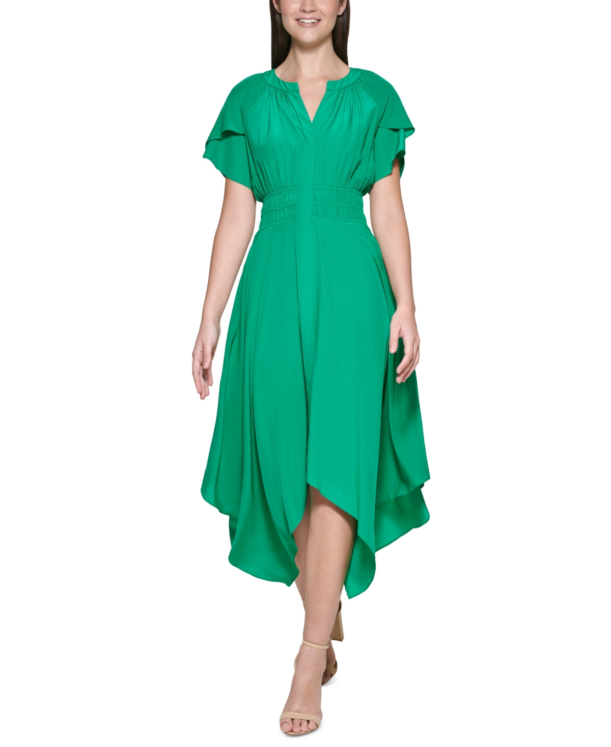 Kensie Women's Handkerchief Hem Midi Dress Green Size 12