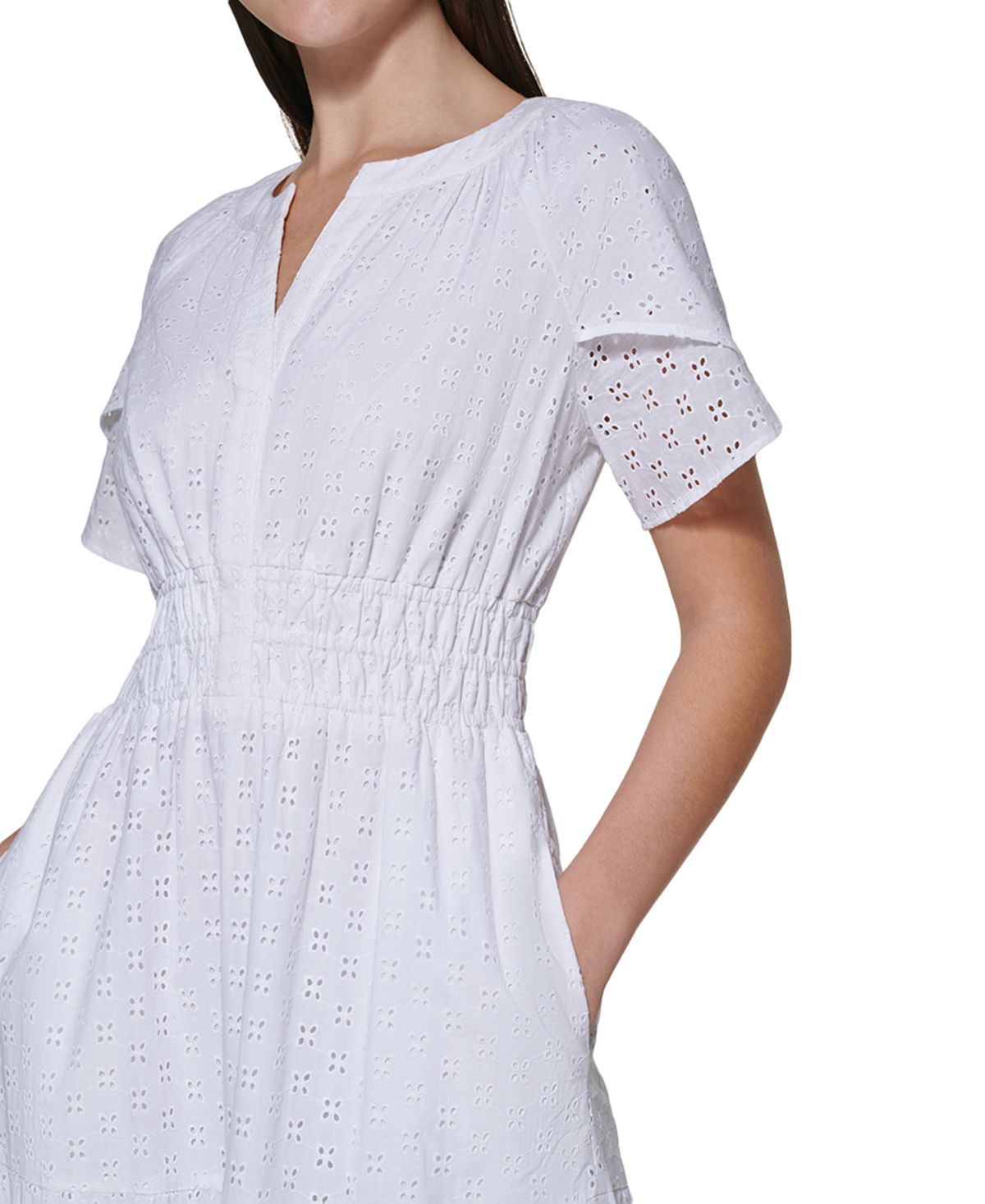 Kensie Women's Eyelet Embroidered Tiered Dress White Size 4