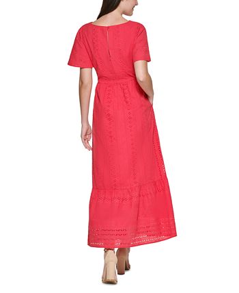 Kensie Women's Eyelet Maxi Dress Pink Size 4