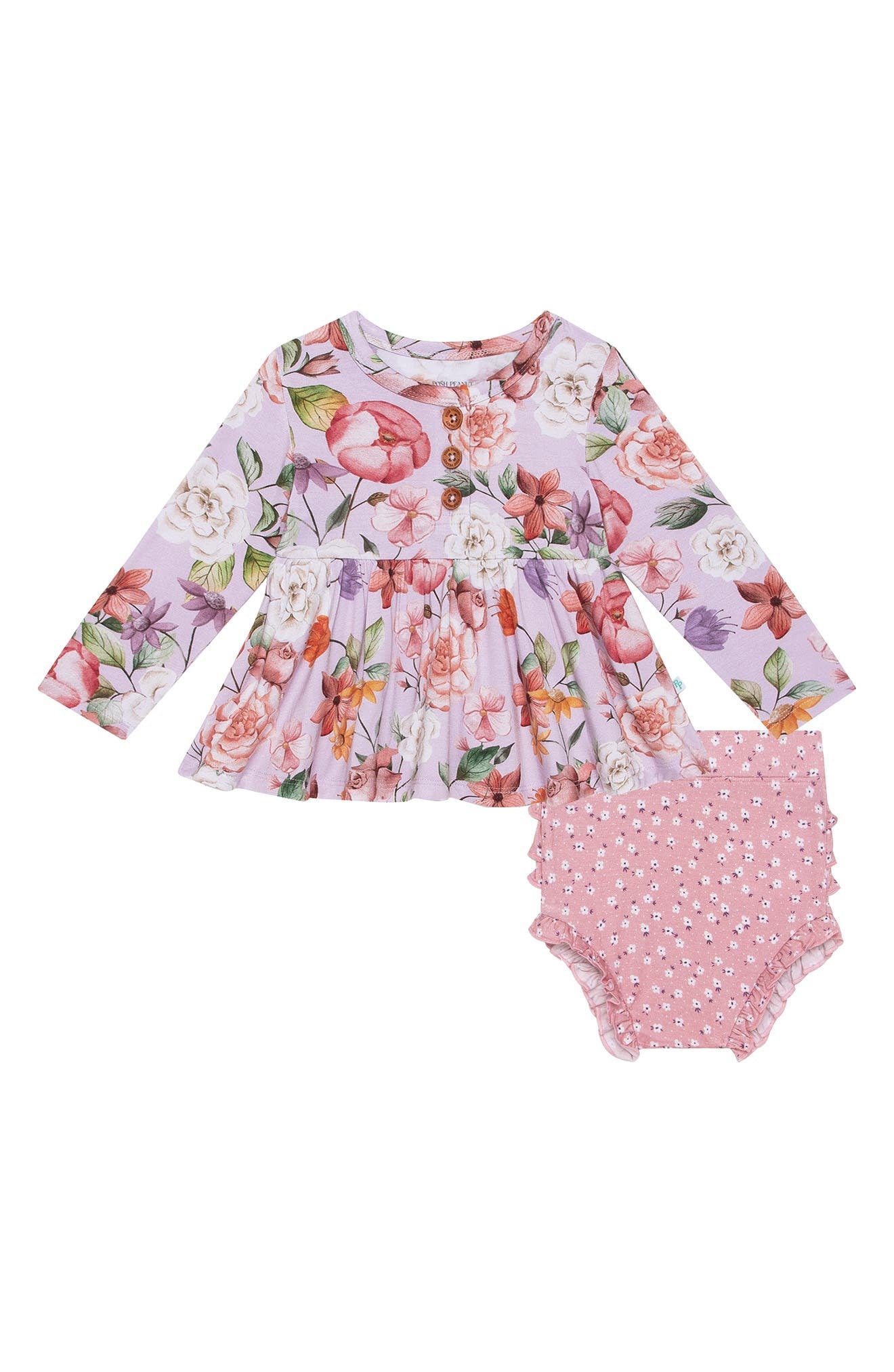 Posh Peanut Pari Long Sleeve Floral Ruffle Top & Ruffle Bloomers in Light/Pastel Purple Size 18-24M