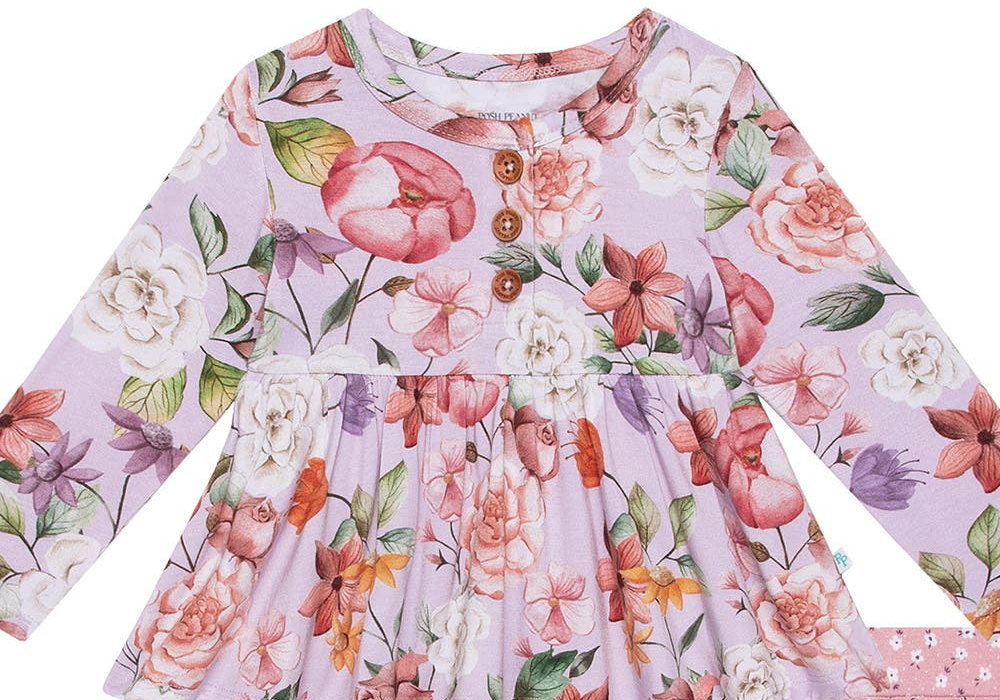 Posh Peanut Pari Long Sleeve Floral Ruffle Top & Ruffle Bloomers in Light/Pastel Purple Size 18-24M