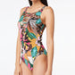 Bleu Rod Beattie Women's Printed Lace Up Over The Shoulder One Piece Swimsuit Green Size 12