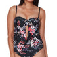 Bar III Women's Floral Print Tankini Top Swimsuit Black Size Large