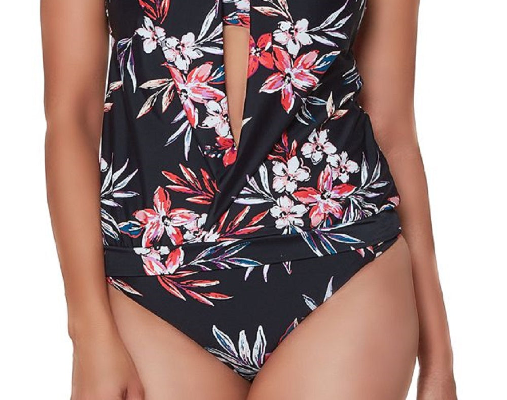 Bar III Women's Floral Print Tankini Top Swimsuit Black Size Large