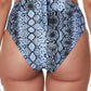 Bar III Women's Slitherin High Rise Bikini Bottoms Swimsuit Blue
