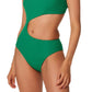 Bar III Women's Micro Rib One Shoulder Cutout One Piece Swimsuit Green Size Small