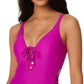 Bar III Women's Summer Lace Up One Piece Swimsuit Pink