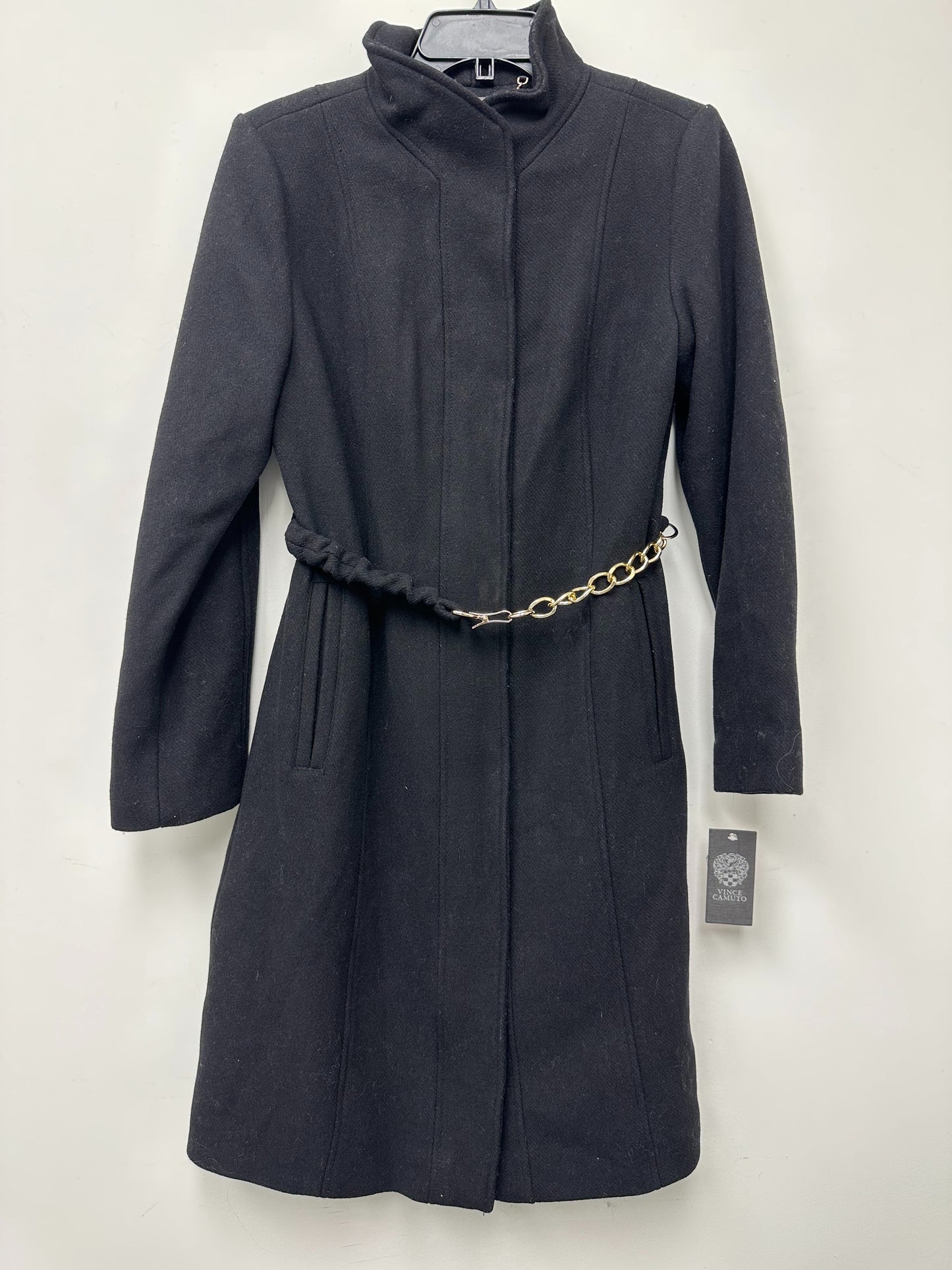 Vince Camuto Women's Petite Chain Belted Maxi Coat Black Size Petite XS