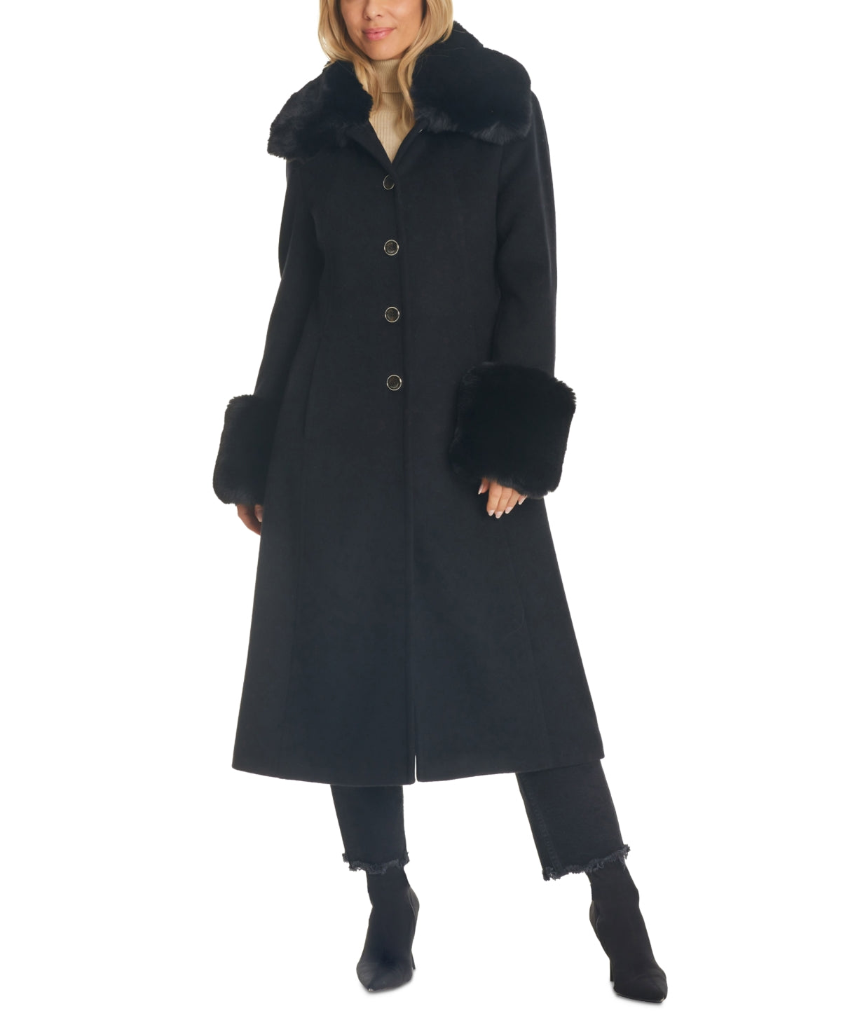 vince-camuto-womens-black-faux-fur-trimmed-coat-size-m